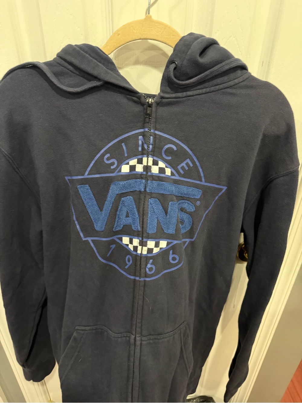 Vans Men's Dark Blue Zip-Up Hoodie with Logo